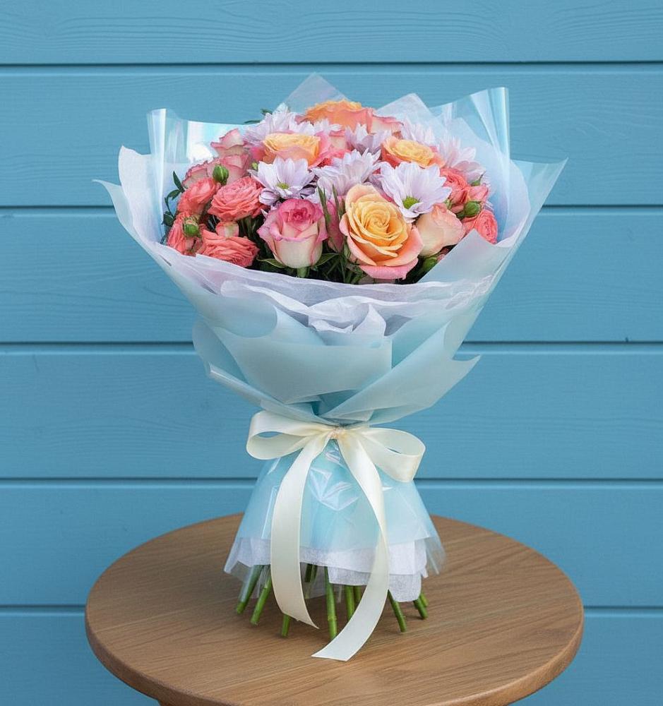 Букет цветов из: Хризантемы и Розы в Кумской Долине